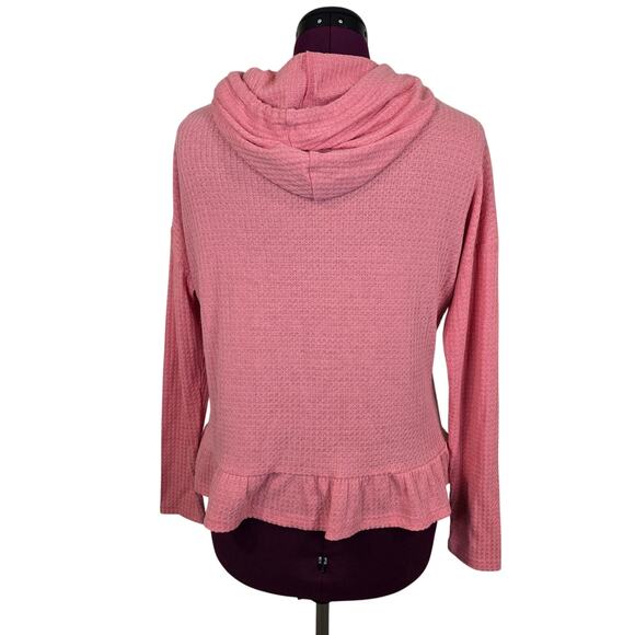 Women's LC Lauren Conrad Pink Shimmer Waffle Knit Hooded Top | Size Medium - Picture 3 of 11